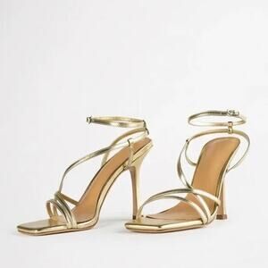 NWT Tony Bianco Gold Nappa Metallic Strappy Heels Size 7.5 Stiletto Sandals NWOB
